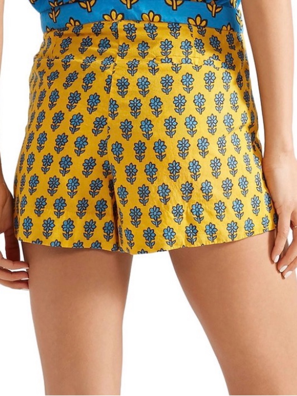 J. Crew Yellow Shorts with Blue Floral Print